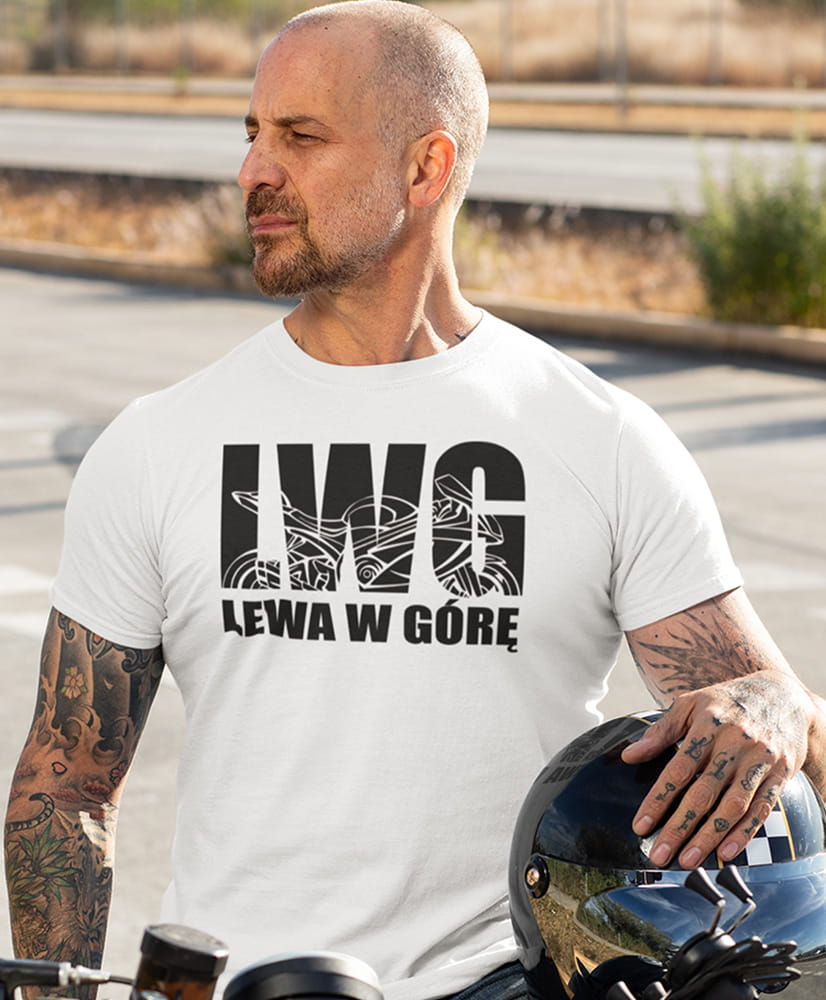 Męska Koszulka motocyklowa - LWG Lewa w górę Motocykl