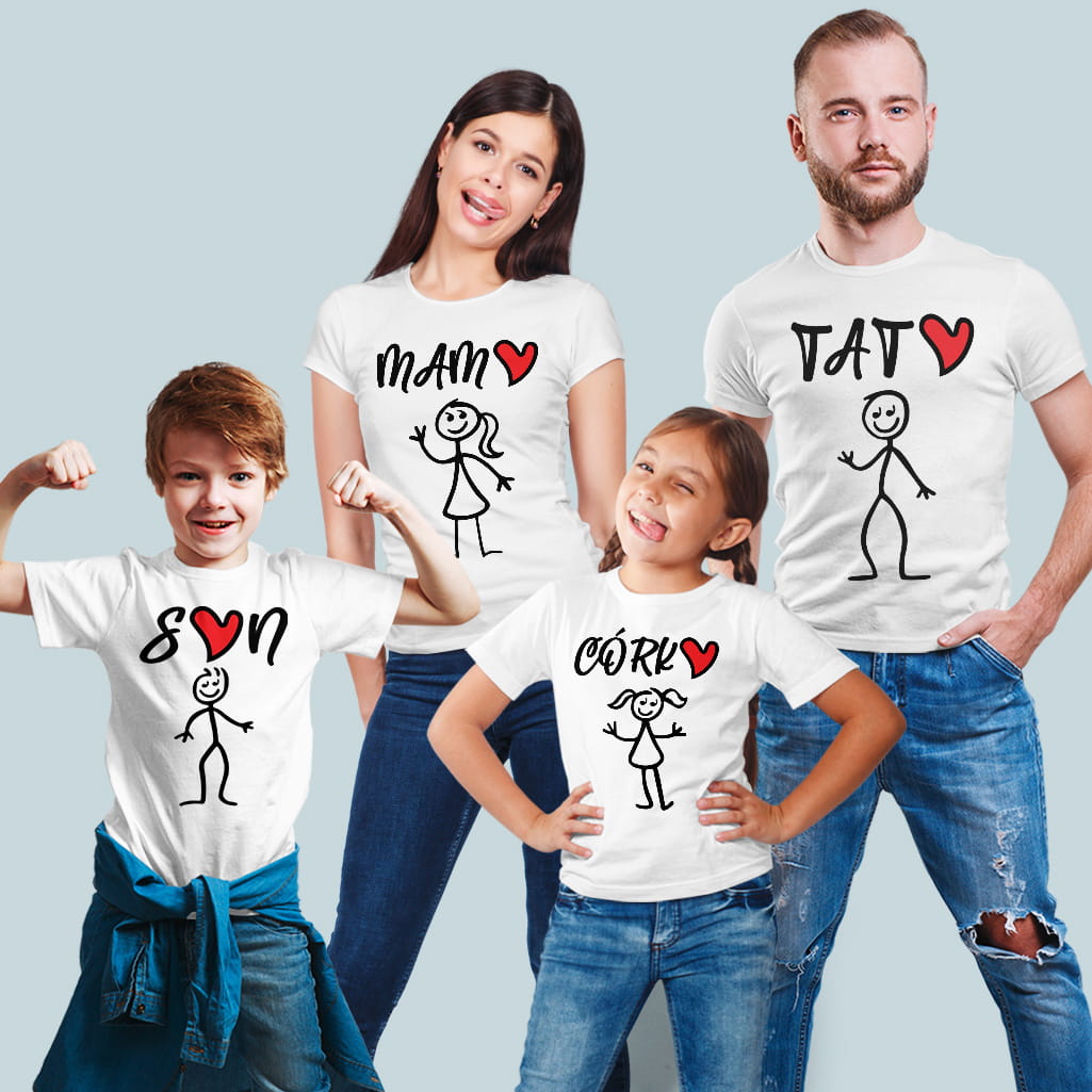 Koszulki rodzinne - Mama Tata Córka Syn - serce